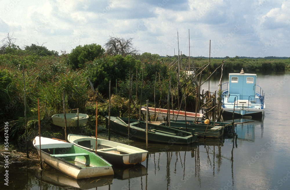 Barque de pêcheur, Delta de la Leyre, Bassin d'Arcachon, Gironde, 33, France