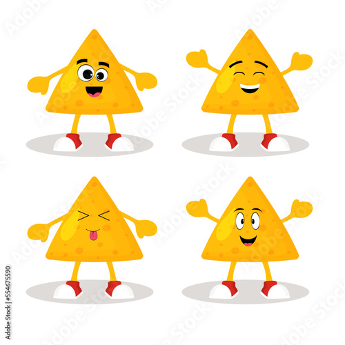 Cute nachos chips  with different emotion. Cartoon style vector illustration.