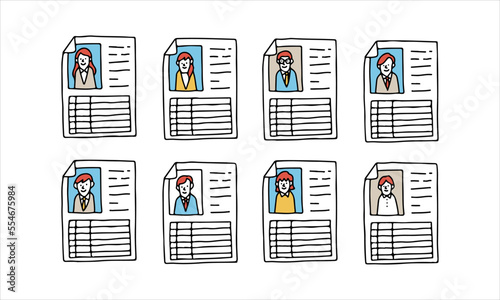 並べられた履歴書のイメージイラスト