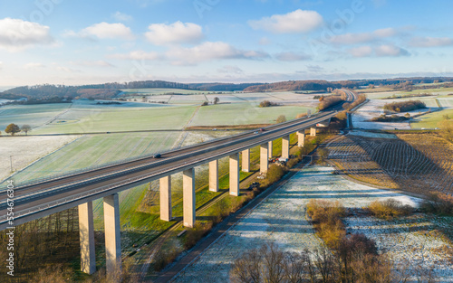 high angle view of motorway bridge going through the countryside