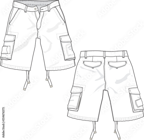 MEN AND BOYS WEAR BOTTOMS SHORTS FRONT AND BACK FLAT DESIGN VECTOR