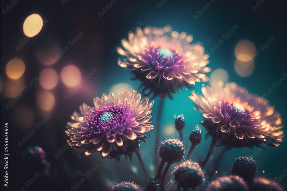 Fototapeta premium Beautiful Purple orchid Flowers in the spring morning with dreamy bokeh background. Nature concept, Copy space. For wallpaper or greeting card