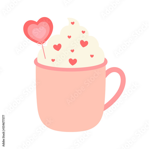 greeting card of cup with hearts isolated on white