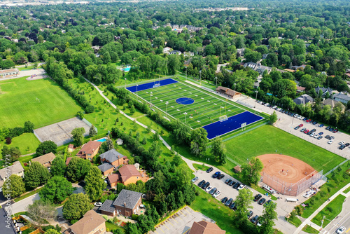 Aerial of sports facilities in Oakville, Ontario, Canada