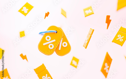 3d background from yellow coupons with blur effect on light background. For promotion, marketing and advertising in social networks. 3d rendering.