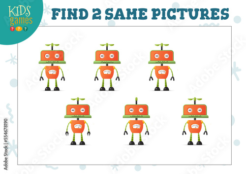 Find two same pictures kids puzzle vector illustration © kora_ra_123