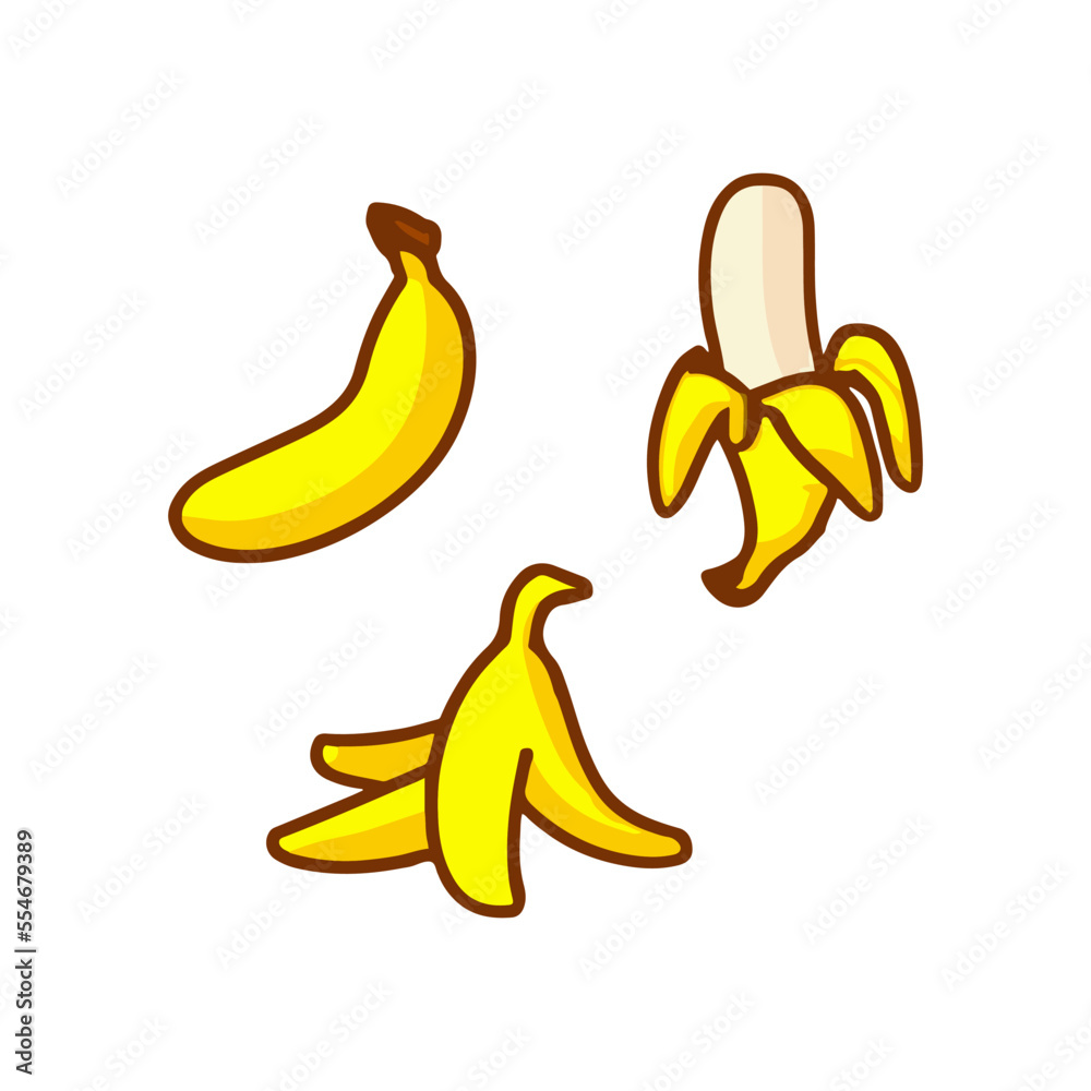 Banana Flat Design Fruit Icon. Banana icon set. Isolated vector illustration icons set. Tropical fruits.