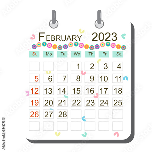 Cute pastel colorful calendar date February illustration 
