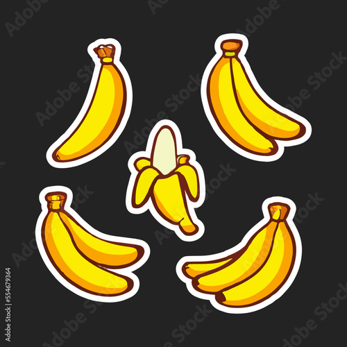 Banana Set Sticker Cartoon Style. Banana icon set. Suitable for Plain Background. Web Landing Page, Banner, Label. Banana cartoon logo design.