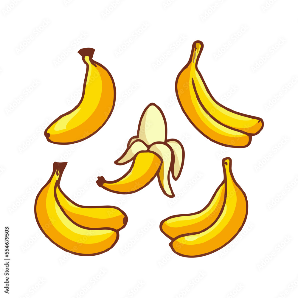 Banana Flat Design Fruit Icon. Banana icon set. Isolated vector illustration icons set. Tropical fruits. Banana Flat Design Fruit Icon. Banana icon set. Isolated vector illustration icons set. Tropical fruits.