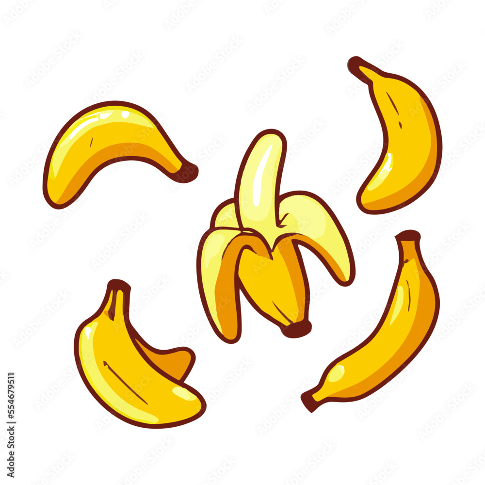 Banana Flat Design Fruit Icon. Banana icon set. Isolated vector illustration icons set. Tropical fruits.