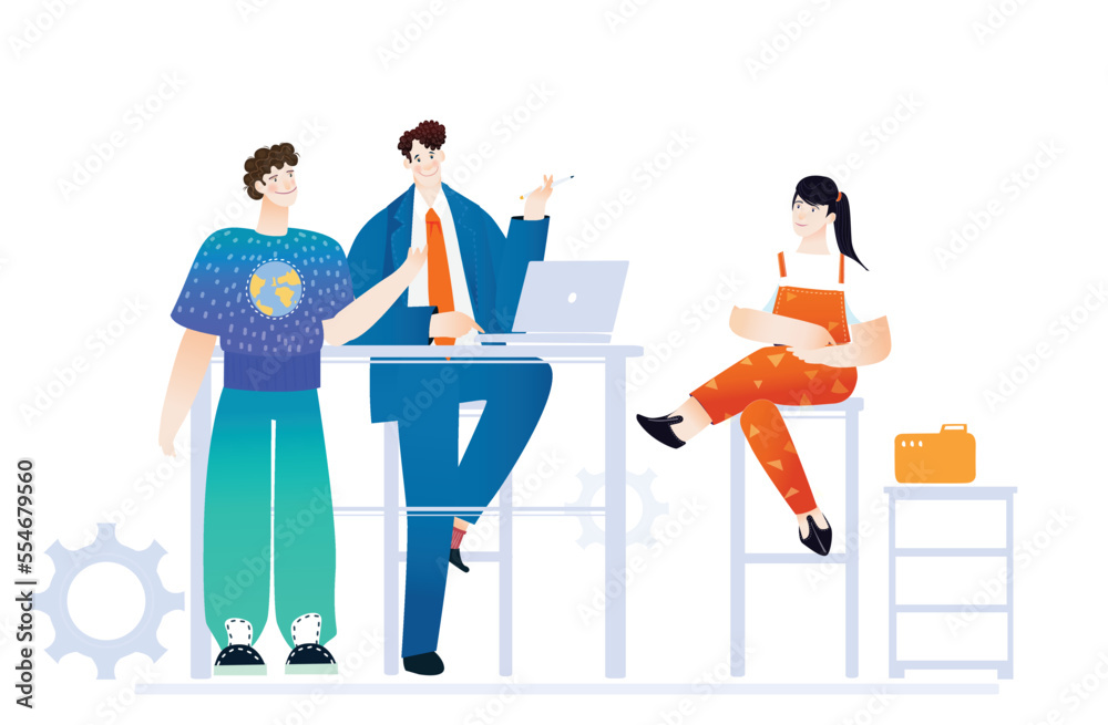 Business people are working with laptops in office, business concept illustration 
