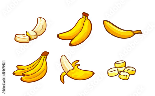 Banana Flat Design Fruit Icon. Banana icon set. Isolated vector illustration icons set. Tropical fruits.