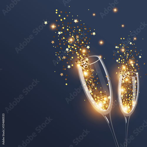 Card with two glasses of glitter on a tein blue background