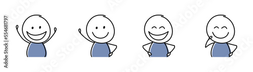 Smiley stickman. Cartoon character showing gestures. Vector