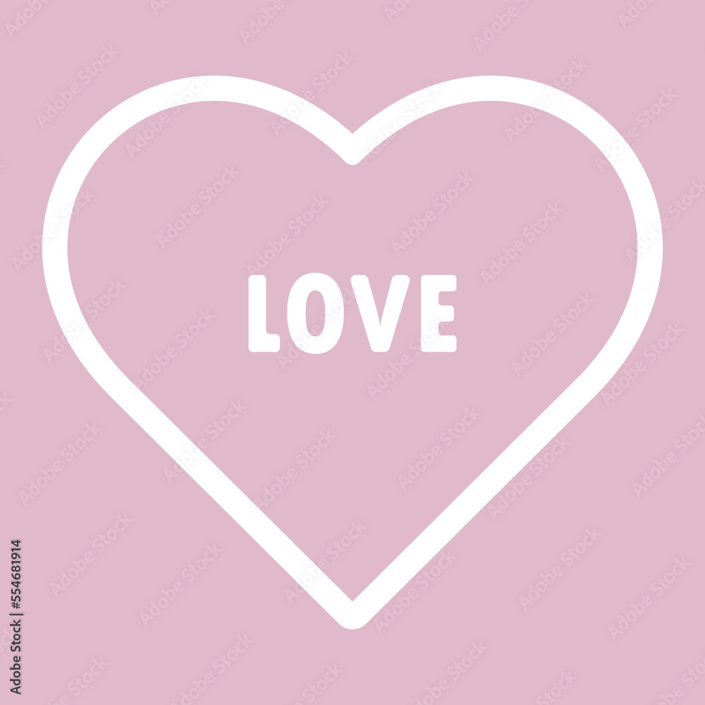 Pink sticker heart with the inscription love. Vector illustration