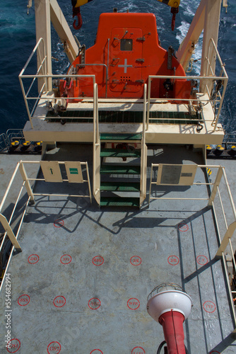 Muster station onboard a merchant ship at sea