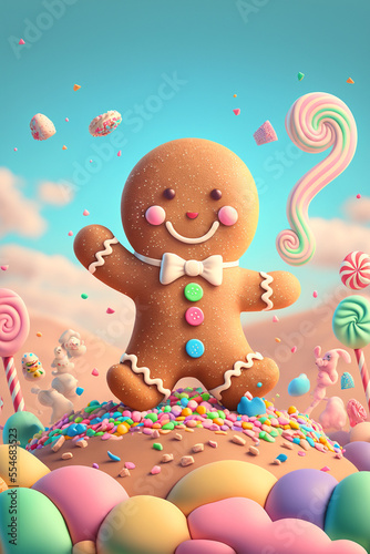 little cute gingerbread man in candyland