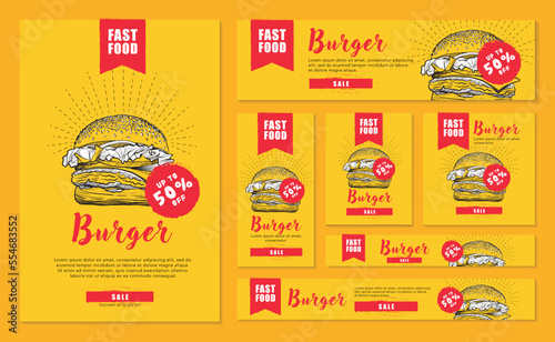 Template set banners burgers in different formats for social media and websites © RomchikDL
