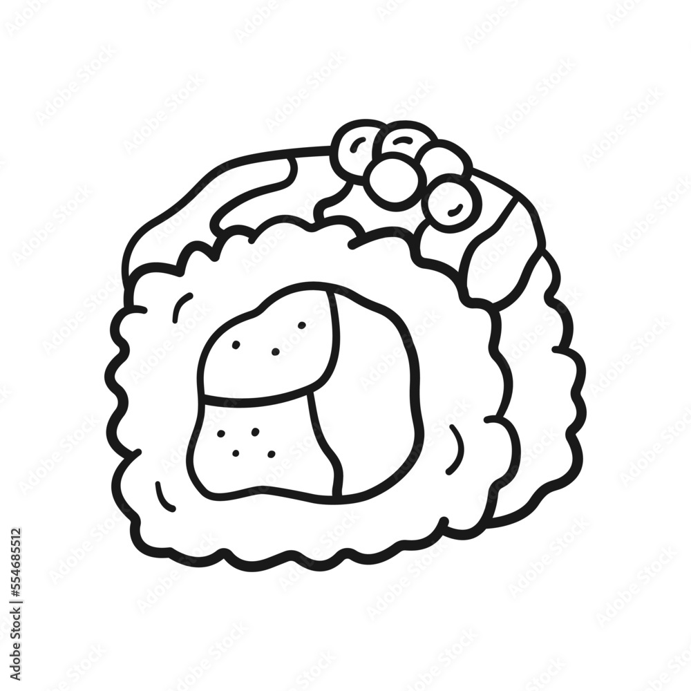 Sushi roll in doodle style. Asian food in linear drawing style. Png on transparent background, vector illustration Sushi roll in doodle style. Asian food in linear drawing style. Png on transparent background, vector illustration