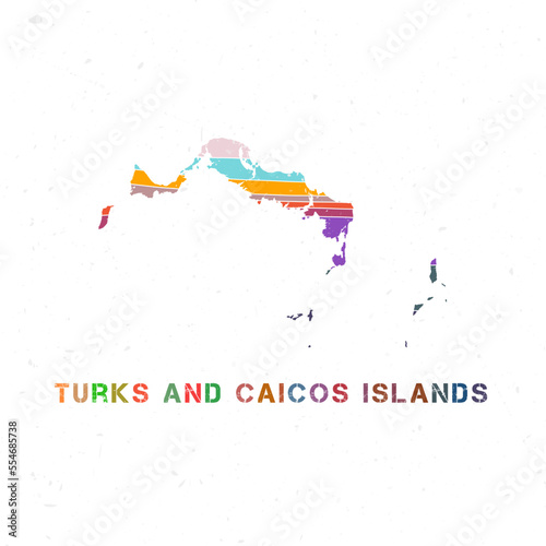 Turks and Caicos Islands map design. Shape of the island with beautiful geometric waves and grunge texture. Powerful vector illustration.
