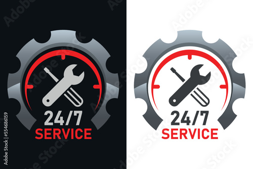 24/7 Service - Logo, Branding - Zahnrad, Schraubendreher, Gabelschlüssel
