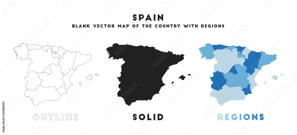 Spain map. Borders of Spain for your infographic. Vector country shape. Vector illustration.