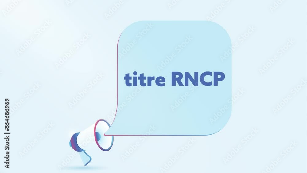 3d realistic megaphone with titre rncp speech bubble. Loudspeaker. Banner for business, marketing and advertising. 4K video motion animation