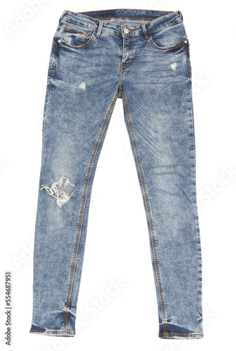 denim jeans isolated over white background, denim pants mockup