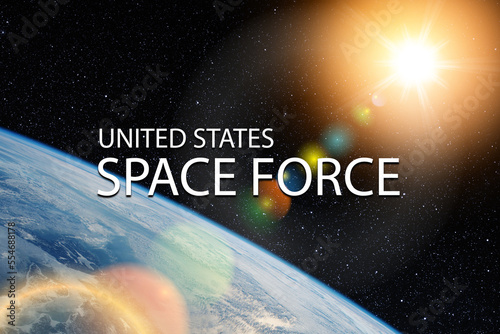Fototapeta Naklejka Na Ścianę i Meble -  United States Space Force. The earth from space in a star field. Elements of this image furnished by NASA.