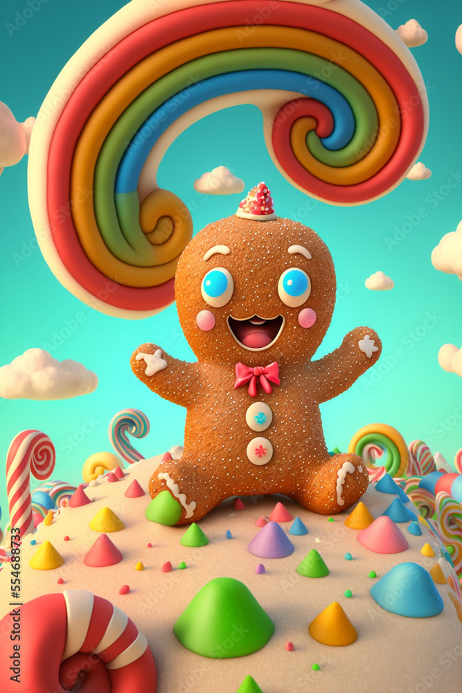 Obraz premium little cute gingerbread man in candyland