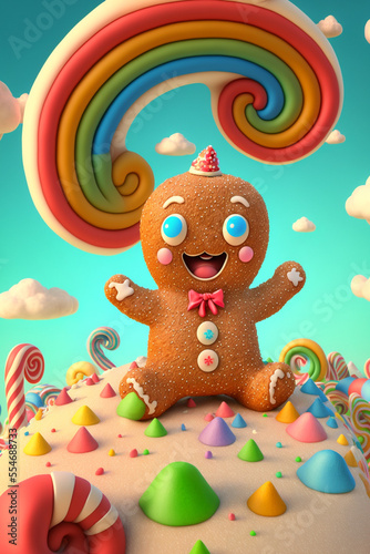 little cute gingerbread man in candyland