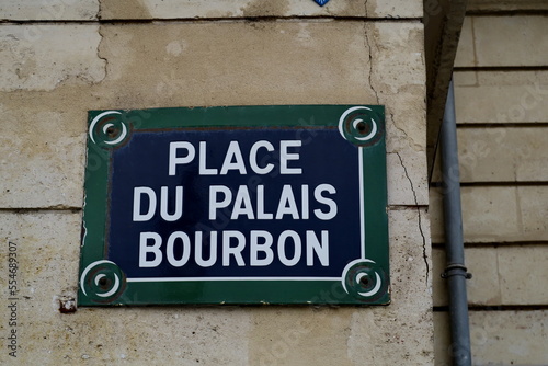 Place du Palais Bourbon. Plaque de nom de rue. Paris.