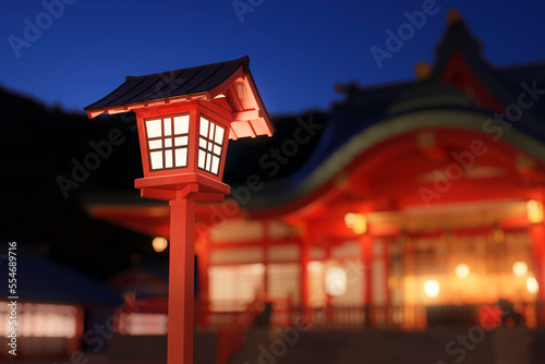 Canvas Print 柔らかな明かりをたたえる灯籠と神社の拝殿 / 初詣・二年参りのロケーションイメージ / 3Dレンダリング