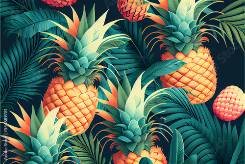 lush vegetation and pineapple pattern ideal for tropical and exotic backgrounds © FrankBoston