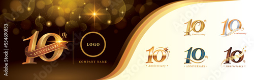 Set of 10th Anniversary logotype design, Ten years Celebrating Anniversary Logo, Golden Luxury and Retro Serif Number Letters, photo
