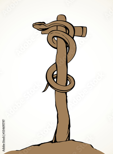 The serpent on the pole. Vector drawing