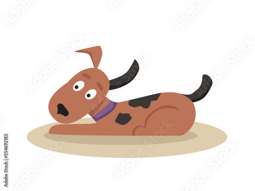 Vector cartoon illustration. Cute happy dog is lying