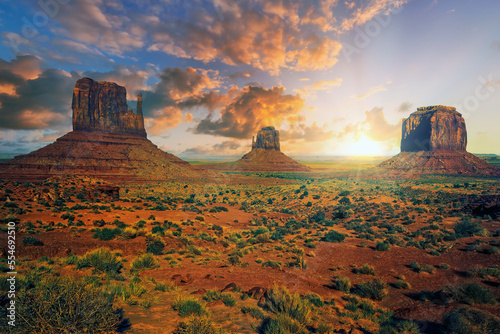 Quadro su tela View of Monument valley under the blue sky