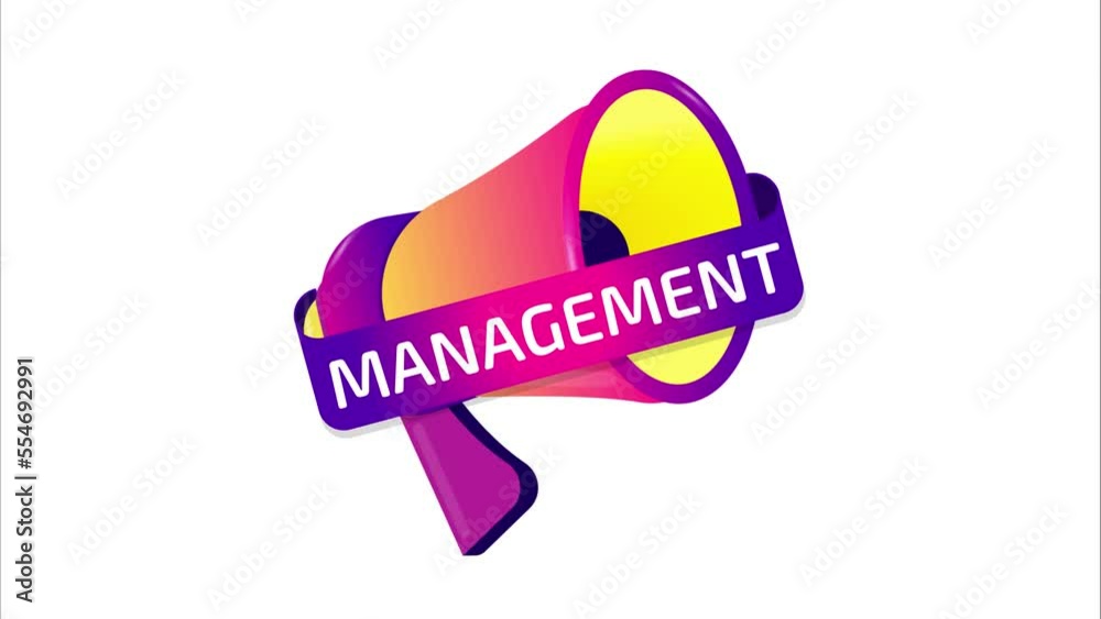Management banner, label, badge icon with megaphone. Flat design. 4K video animation Management banner, label, badge icon with megaphone. Flat design. 4K video animation