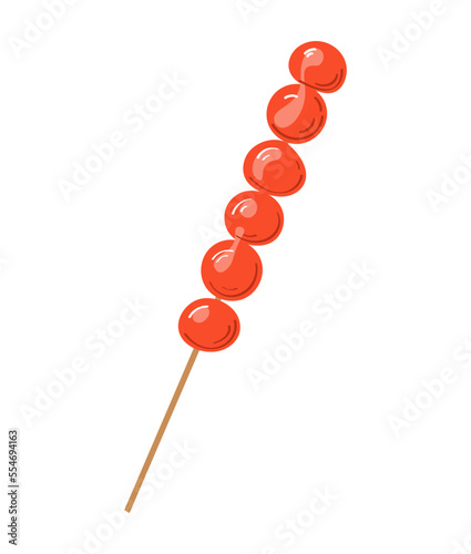 Vector illustration of Tanghulu. Chinese candied fruit on the stick. Asian traditional sweets. 
