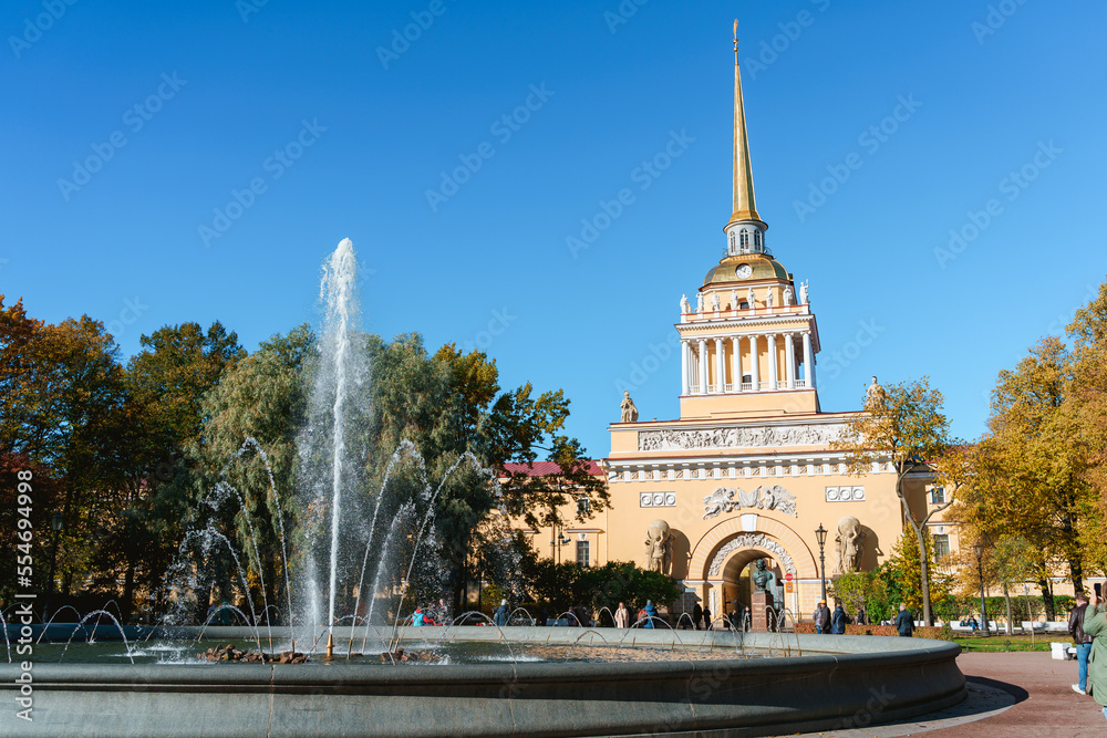 Admiralty building and fountain in St. Petersburg