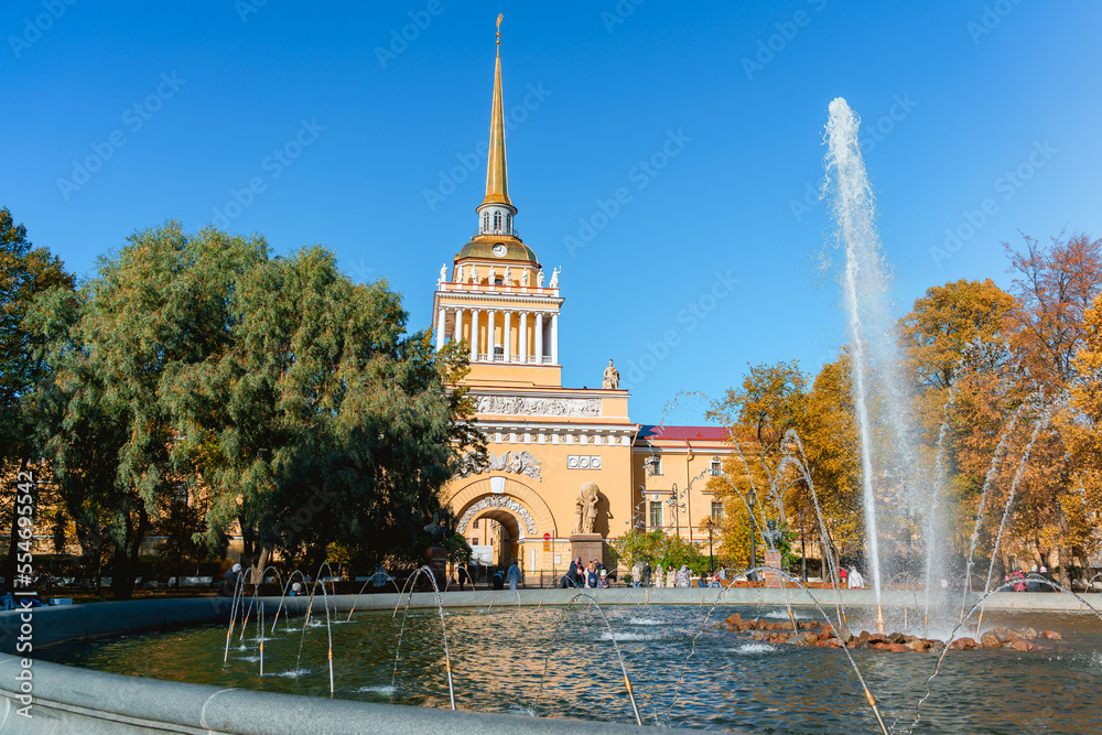 Admiralty building and fountain in St. Petersburg