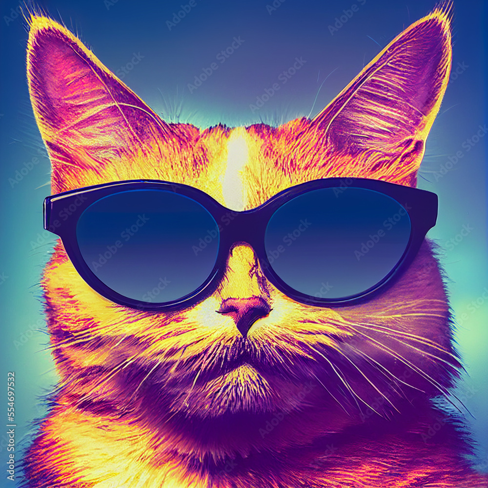 Hipster Cute Pop Art Cat Illustration. Generative AI