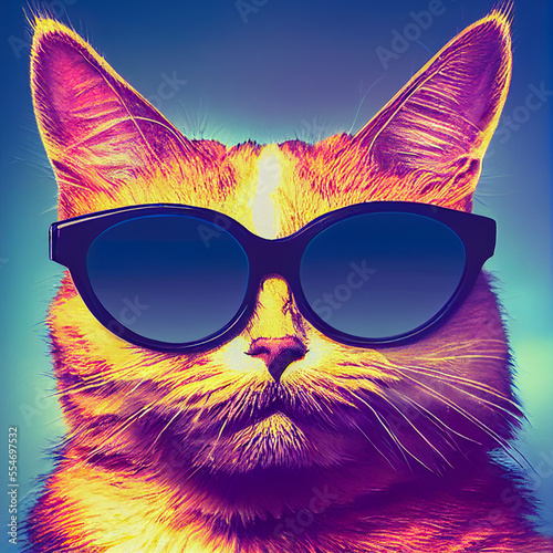 Hipster Cute Pop Art Cat Illustration. Generative AI