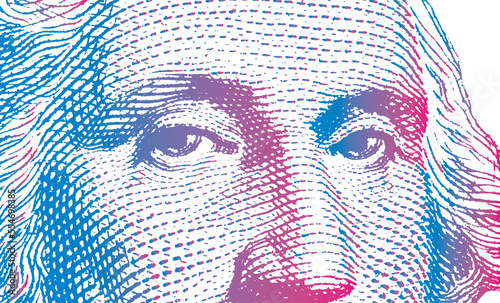 George Washington eyes retro neon 80s style
 blue and magenta