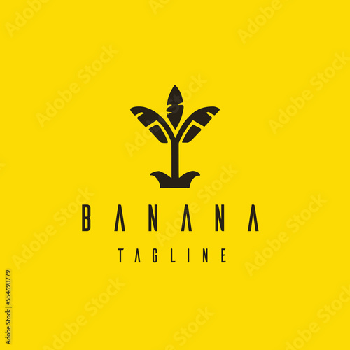 Flat Style Tree Banana Logo Design. Tree Banana fruit logo design template. Vector.