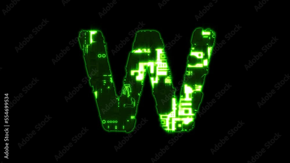 letter W - cybernetic matrix style green glitch font, isolated - loop video letter W - cybernetic matrix style green glitch font, isolated - loop video