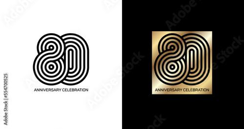 The eightieth anniversary. Gold and black numbers. Poster template for 80th anniversary celebration. Vector illustration.