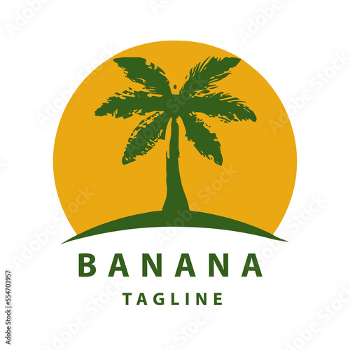 Flat Style Tree Banana Logo Design. Tree Banana fruit logo design template. Vector.